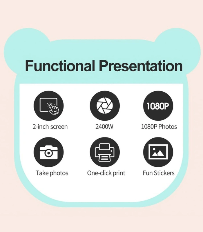 Instant Print Digital Kids Camera Printer 1080P HD Photos