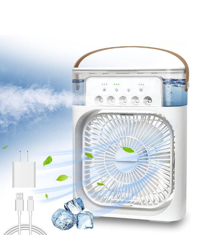 USB Portable Air Conditioner Cooling Fan with Humidifier Purifier Mist and LED Light
